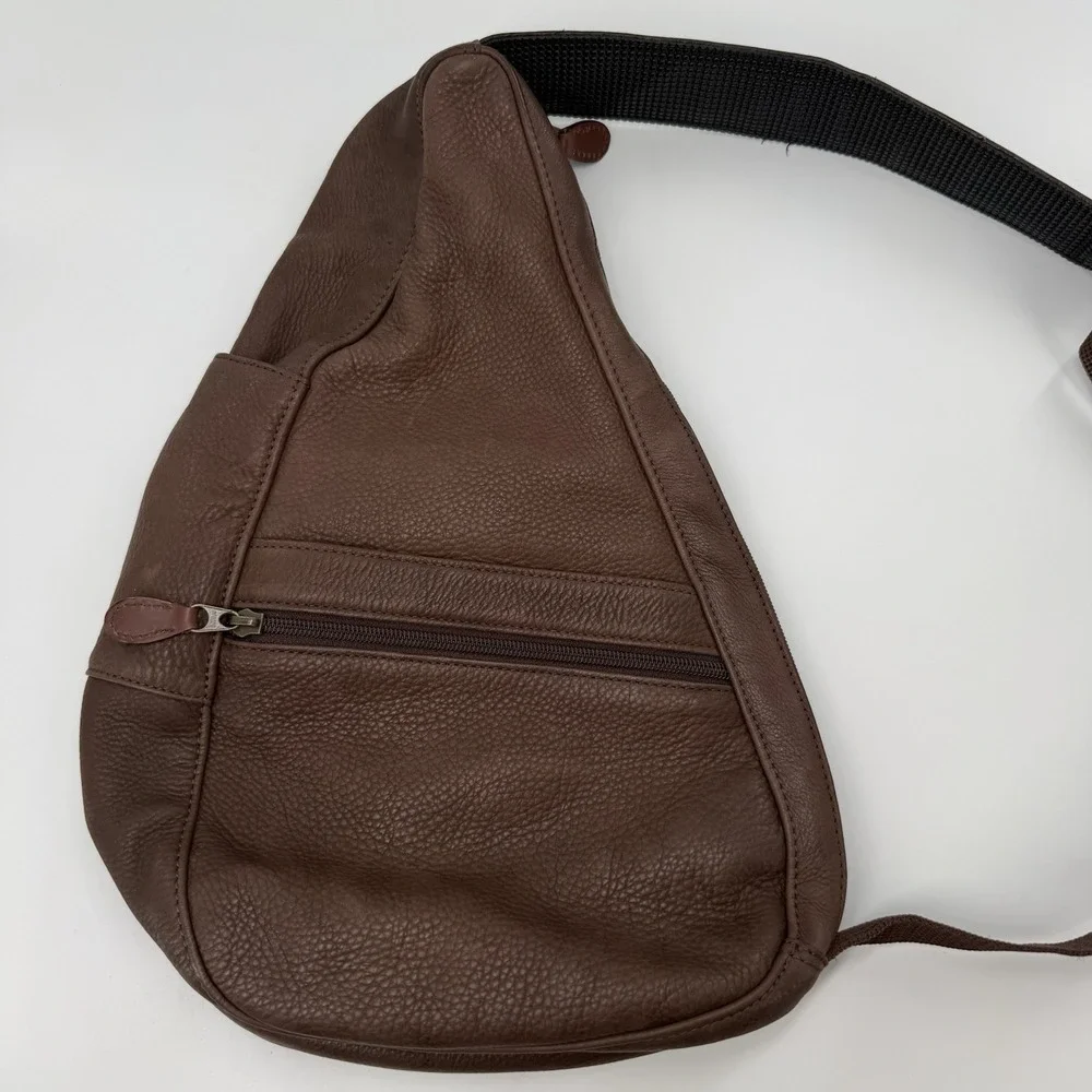 L.L. Bean Ameribag Healthy Back Bag Brown Leather Crossbody Sling Backpack